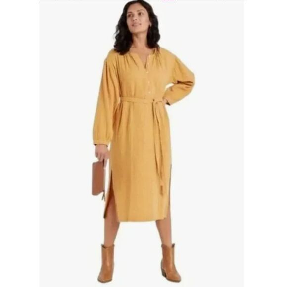 40 Long Sleeve Belted Midi Dress in Mustard Yellow - Picture 4 of 4